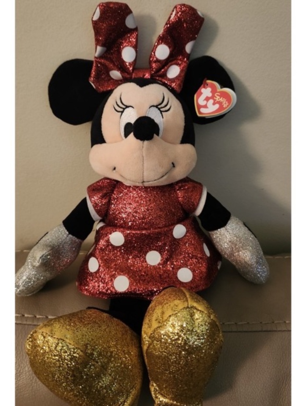 Ty Disney Sparkle Minnie Mouse Medium Plush - Red Polka Dot Dress